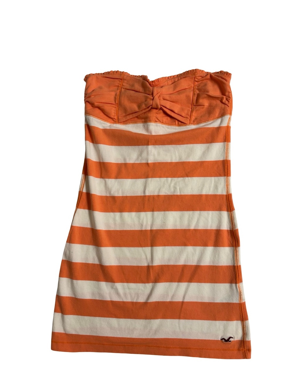 Hollister Y2K Preppy Beachy Coastal Orange & Cream Striped Tube Dress Medium - Picture 3 of 5
